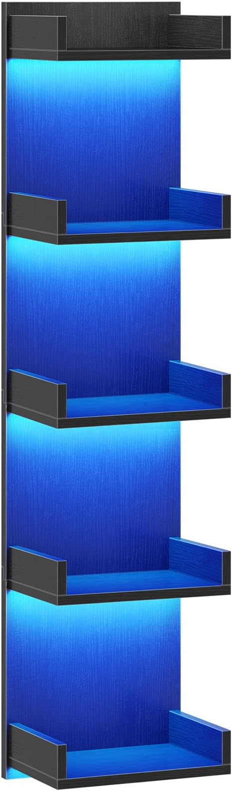 HOOBRO Floating Wall Shelf with LED Lights, Floating Shelf Wall Mounted for Storage, Vertical Display Stand, Modern Column Rack, for Bedroom, Livingroom, 5-Tier, 45.7 Inches, Black, BK51DBJ01N1