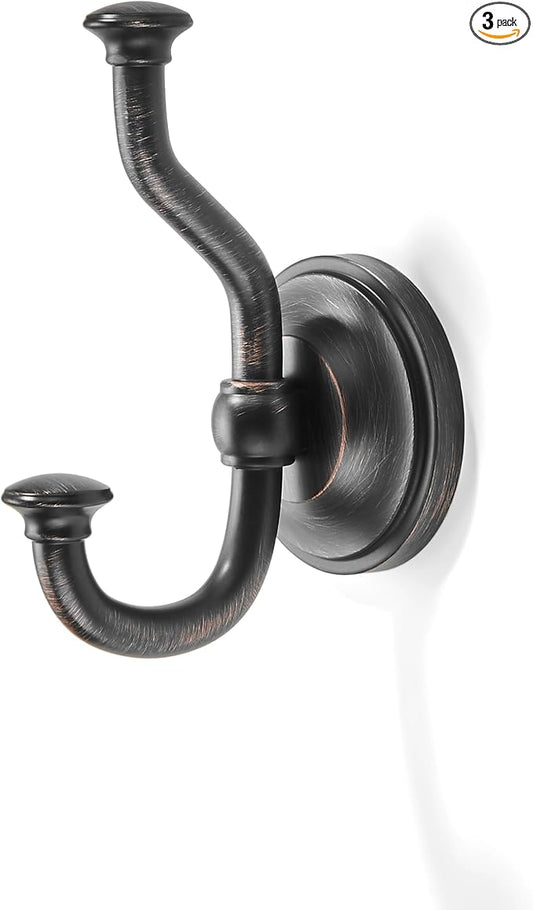 khtumeware 3 Pack 4-1/2 inch Zinc Alloy Oil Rubbed Bronze Large Coat Hooks Suitable for Tile, Wood Board, Glass Walls, Bathroom, Entrance Hall, Kitchen, Multi-Functional Venetian Robe Hooks