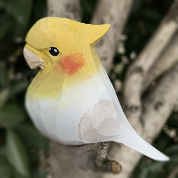 Bird Figurines Hand Carved Painted Wooden Statues for Home Decor, Gift for Bird Lovers,Housewarming, Birthday, Christmas, Anniversaries (NO.05-White Parrot)