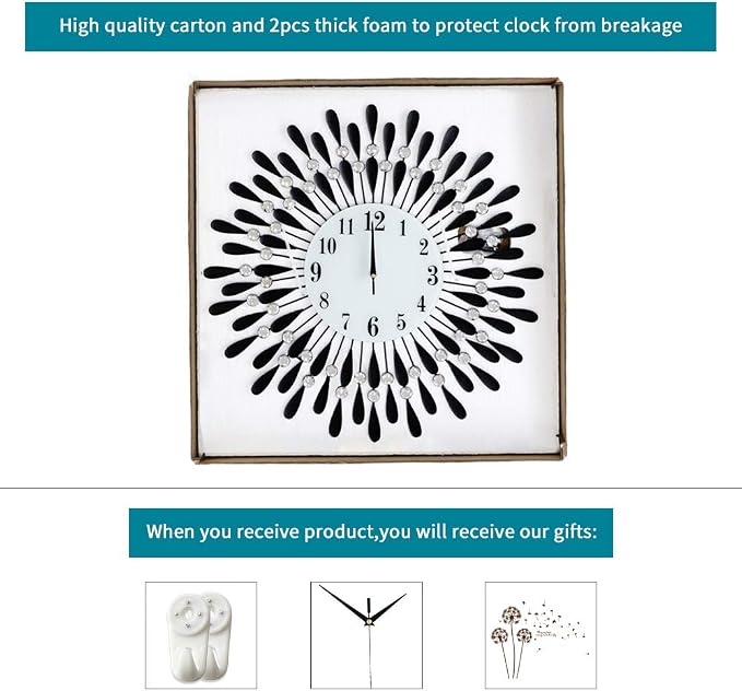 24 INCH Large Wall Clock for Living Room Decor,Non-Ticking Quiet Metal Petals Dial Glass Big Wall Clocks Black for Bedroom,bedrooms Kitchen and Small Space Decoration