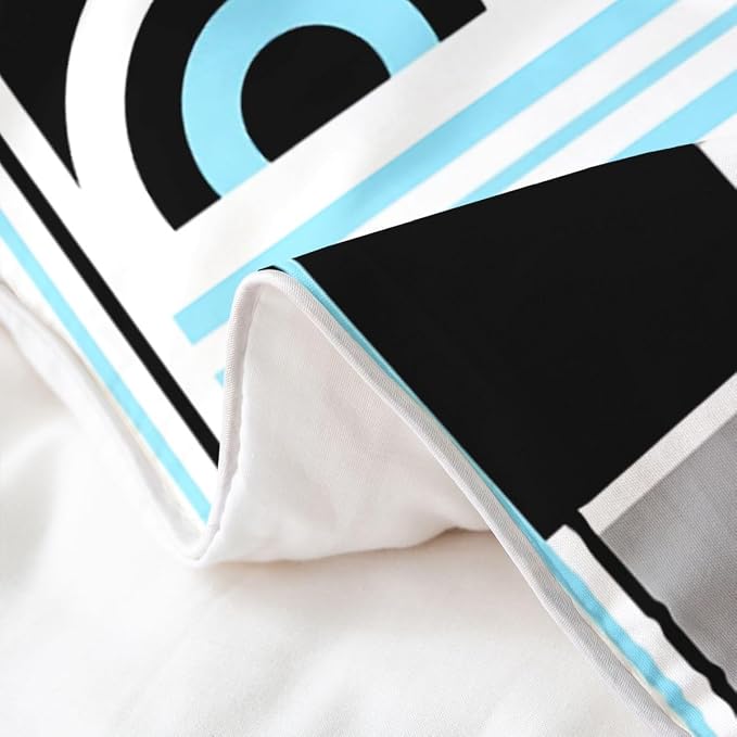 Erosebridal Art Deco Mid Century Duvet Cover Set Retro Modern Abstract Geometric 100% Cotton Comforter Cover Black and White Sky Blue Circles Stripes Full Size Bedding Sets, Contemporary Bed Set