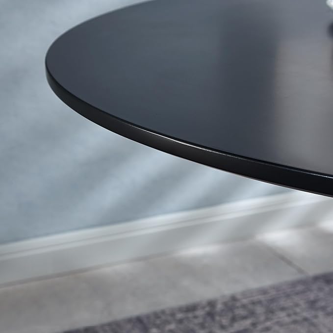 Black Round Metal Dining Table for Outdoor, 31.5" Tulip Table Kitchen Dining Table for 2-4 People with Pedestal Base Mid-Century Leisure Coffee Table Office Living Room Small Space Patio Balcony