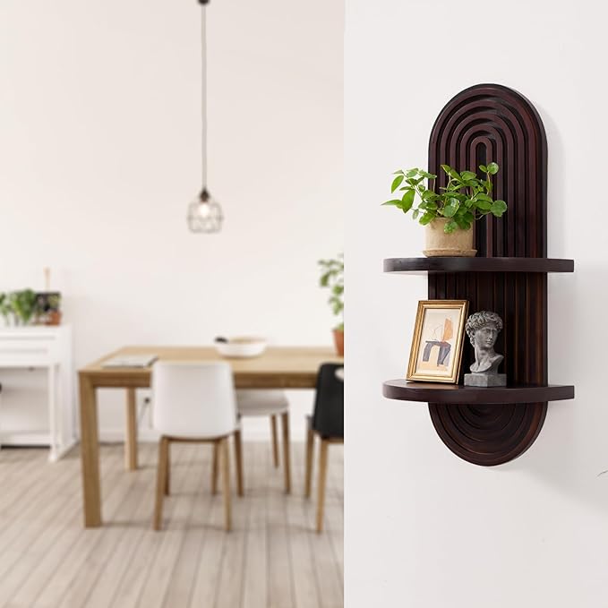 Boho Wall Shelf with Arched Wood Design Mid-Century Rainbow Decor Floating Shelves for Home Bedroom Living Room Nursery Office 22 x 11.8 Inches Dark Brown