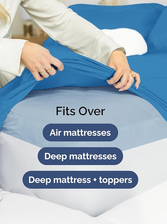 Extra Deep Twin Sheet Set - 4 Piece Breathable and Cooling Sheets - Hotel Luxury Bedding for Women, Men, Kids & Teens - Easy & Secure Fit - Soft, Wrinkle Free & Comfy - Extra Deep Pockets - Denim Blue