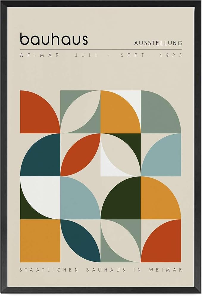 AnenaXean Canvas Art Poster Bauhaus Exhibition Poster Geometric Print Abstract Wall Art Mid Century Modern Beige Orange Sage Decor Modern Home and Bedroom Decoration 8x12inch metal frame