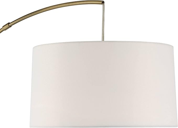 360 Lighting Cora Mid Century Modern Arc Lamps Floor Standing with USB Charging Port 72" Tall Brass Metal White Linen Fabric Drum Shade for Living Room Reading House Bedroom Home Office