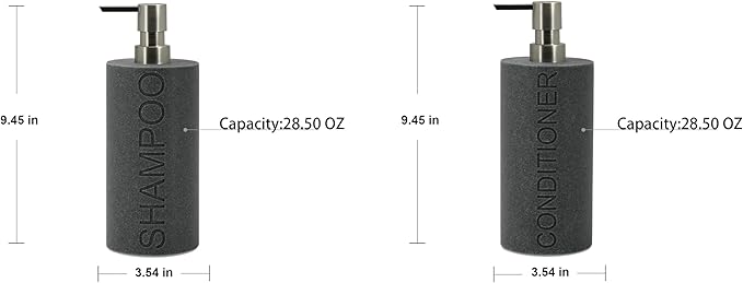 Resin 2 Pack Shampoo, Conditioner or Body Wash Dispenser Set, Luxurious Refillable Pump Bottles with Matte Pump Top and Embossed Text, Durable Design for Bathroom and Shower