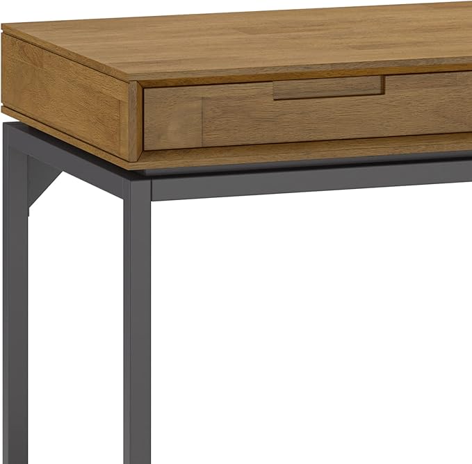 SIMPLIHOME Banting Desk - 72 Inch Wide Solid Wood and Metal Writing Desk in Medium Saddle Brown, Modern Industrial Home Office Computer Table for Study with 2 Drawers and Flip-Down Keyboard Tray