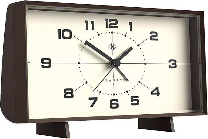 NEWGATE® Wideboy Alarm Clock | Rectangular Retro Design | Mocha Brown | Mid-Century dial | Ideal for Bedside, Desk, Mantel or Shelf | Retro Bedroom & Office Accessory