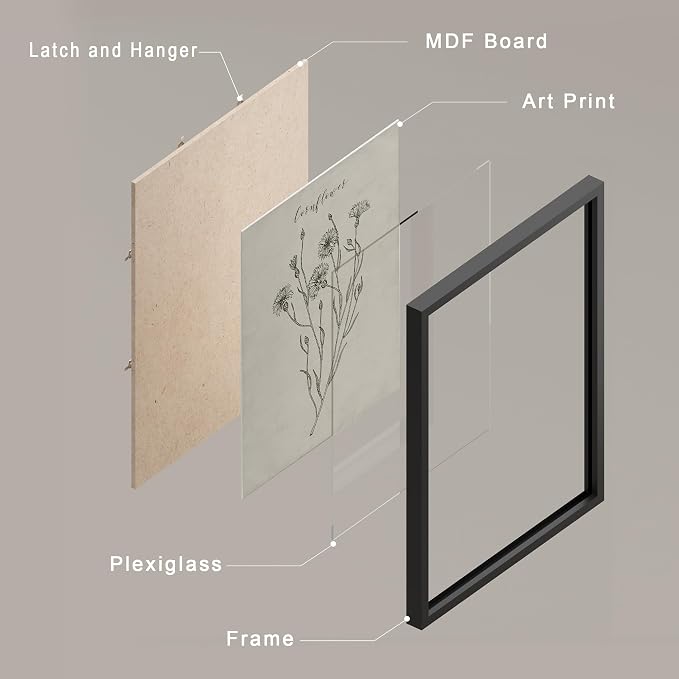 SIGNWIN Framed Vintage Wildflower Wall Art, Set of 4 Plant Collage Drawing Wall Decor Prints, Nature Wilderness Wall D¨¦cor for Living Room, Bedroom - 12"x16" Black