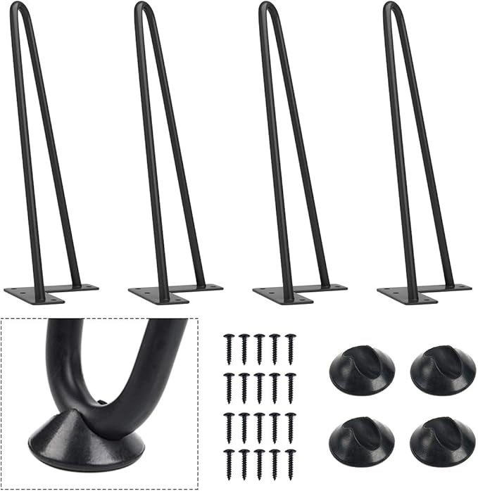 SMARTSTANDARD 12 Inch Heavy Duty Hairpin Furniture Legs, Metal Home DIY Projects for Nightstand, Coffee Table, Desk, etc with Rubber Floor Protectors Black 4PCS