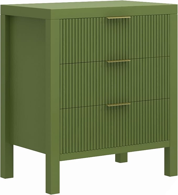 Nightstand, Dresser and Nightstand Sets, Bedside Tables, Mid Century Nightstands with 3 Wide Drawers for Bedroom, Kids’ Room, Hallway, Green