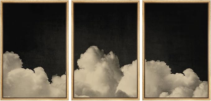MUDECOR Framed Canvas Print Wall Art Dramatic Cloudscape Black and Beige Sky Illustrations Realism Decorative for Living Room, Bedroom, Office - 16"x24"x3 Natural