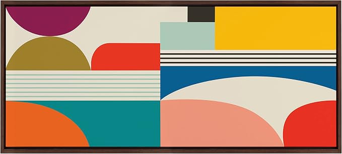Kate and Laurel Sylvie Mid Century Modern Pattern Framed Canvas Wall Art by Rachel Lee of My Dream Wall, 18x40 Brown, Colorful Abstract Art Print for Home Wall Decor