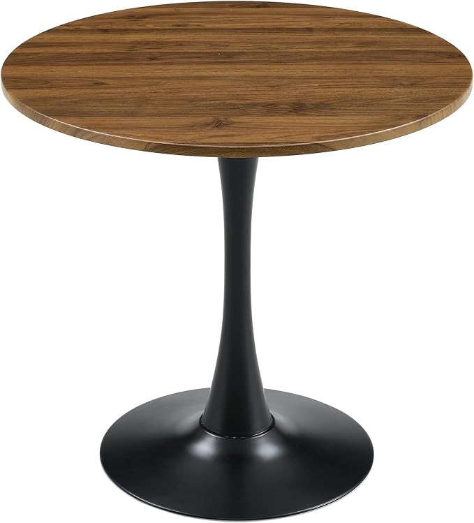 31.5 Inch Round Dining Table for 2-4 People with Walnut Tabletop,Mid-Century Walnut Tulip Kitchen Table, Pedestal Base Table for Small Space Kitchen Dining Room