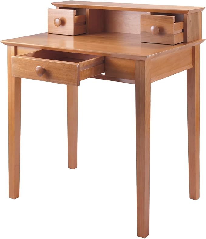 Winsome Studio Writing Desk with 3 Drawers in Honey, Classic Small Home Office Computer Table, Sturdy Furniture for Bedroom, Living Room, Compact & Convenient for Small Spaces