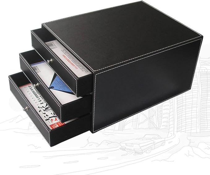 KINGFOM 8 PCS/SET Desk Organizers, Pu Leather Office & Home Desktop Decor Supplies Storage Box, Including Files Organizer Drawer, Memo Paper Holder, Tissue Holder and Mouse Pad etc (T03-Black)
