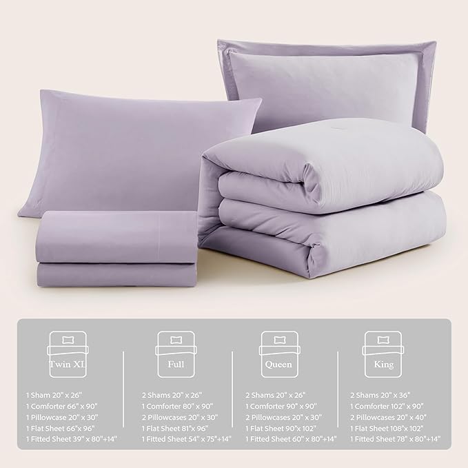 WRENSONGE Twin Comforter Set- 5 Pieces Lilac Twin Bed in a Bag, All Season Twin XL Bedding Sets with 1 Fitted Sheet, 1 Flat Sheet, 1 Pillow Sham and 1 Pillowcase