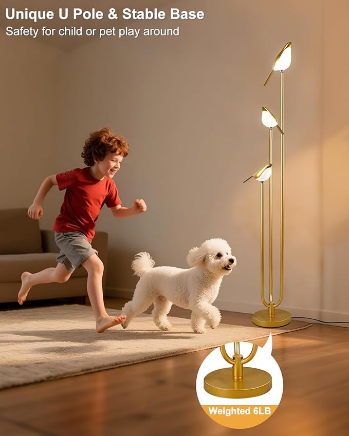 Floor Lamp with Tray, 2Pcs 3000K Soft Warm White Bulbs Included, Mid Century Modern Standing Lamps, Gold Dimmable Globe Floor Lamp for Living Room/Wedding/Party