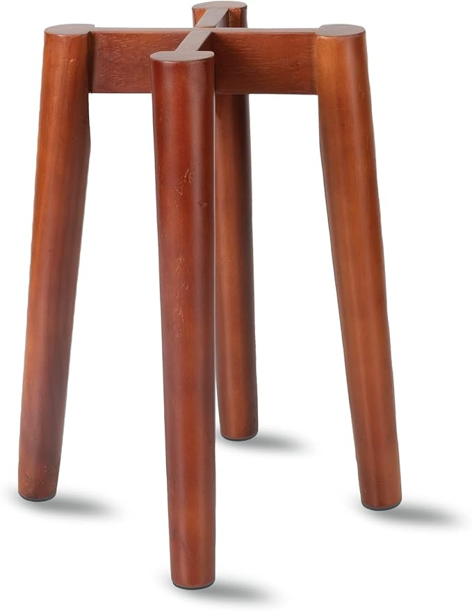 Ilyapa Indoor Plant Stand - Mid Century Modern Floor Planter Stand, 12 Inch Tall, 9.5 Inch Wide Walnut Stain Pot Riser - Plants Display Rack