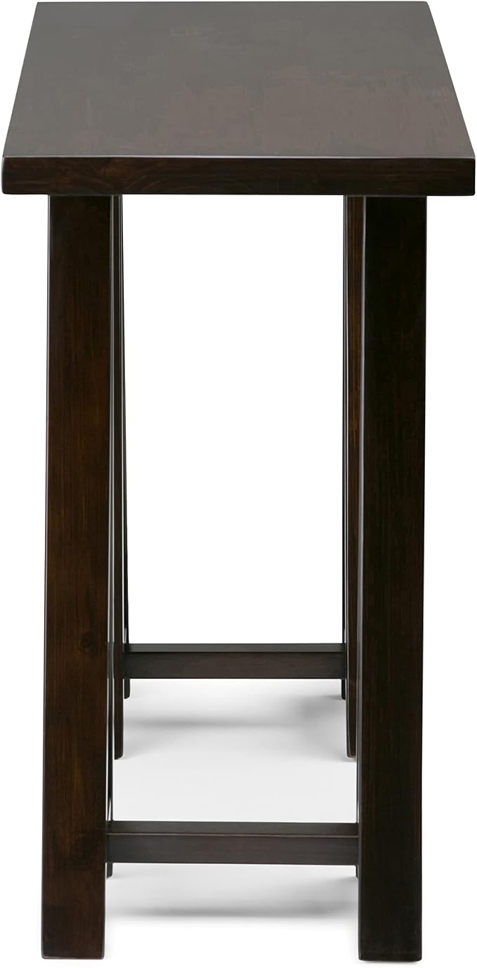 SIMPLIHOME Sawhorse Console Table - 50 Inch Wide Solid Wood Sofa Table in Dark Chestnut Brown, Modern Industrial Entryway Table for Living Room with Extra Thick Top and Sawhorse Legs