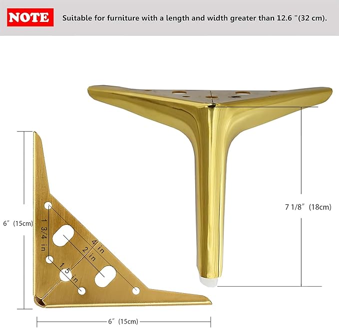 7 1/8 inch /18cm Shiny Gold Metal Furniture Legs Set of 8, Modern Style Furniture Legs, DIY Replacement for TV Stand, Sofa, Chair, Cabinet Cupboard