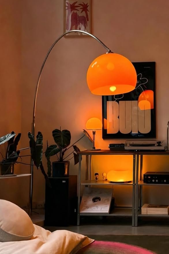 Orange Floor Lamp, Mid Century Modern Standing Lamp with Orange Glass Shade White Marble Base LED Floor Lamp for Living Room Bedroom Office Decor US Plug E27 Bulb Included (Acrylic)