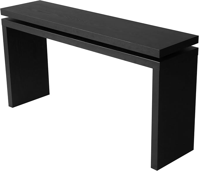60" Console Table, Retro Narrow Sofa Table with Double Board Suspension Design for Living Room, Black