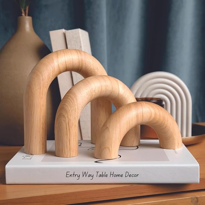 3-Piece Natural Arches Home Decor Set – Aesthetic Shelf Objects, Coffee Table, and Bookshelf Accent, Japandi Modern and Boho Living Room or Entryway Table Decorative Objects