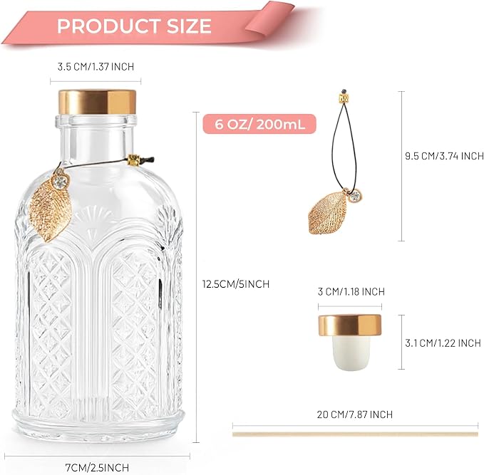 Glass Reed Diffusers Bottles for Home, Diffuser Bottles with 20PCS Reed Diffuser Sticks, Vintage Embossed Apothecary Style Flower Bud Vases with Cork Lids, Set of 3