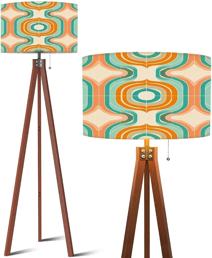 Wood Tripod Floor Lamp 50s Mid Century Modern Seamless Mid Century Standing Lamp Linen Shade Dimmable Modern Tall lamp Home Decor for Living Room Bedroom Office