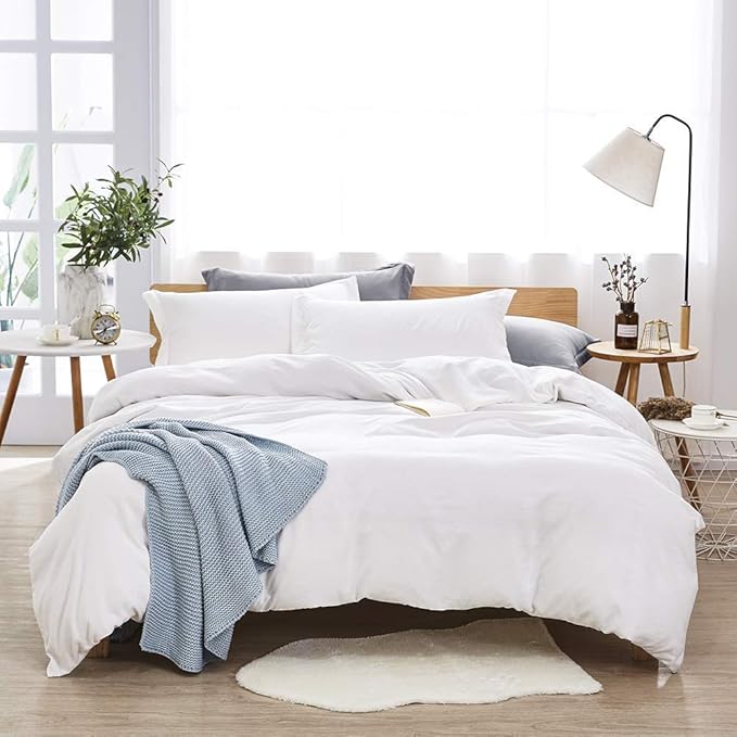 Dreaming Wapiti Duvet Cover Twin,Washed Microfiber Twin Size Duvet Cover Set,Solid Color - Soft and Breathable with Zipper Closure & Corner Ties (White, Twin)