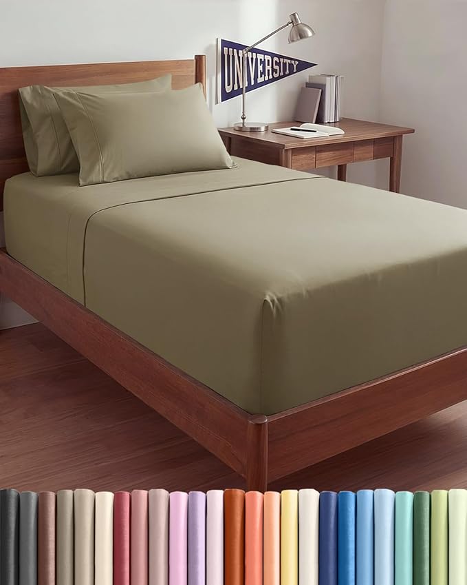 Extra Deep Twin XL Sheet Set - 4 Piece College Dorm Bed Sheets Set with Extra Deep Pockets - Ultra-Soft, Comfy & Breathable Bedding for Women, Men, Kids & Teens - Wrinkle Free & Fade Resistant - Khaki