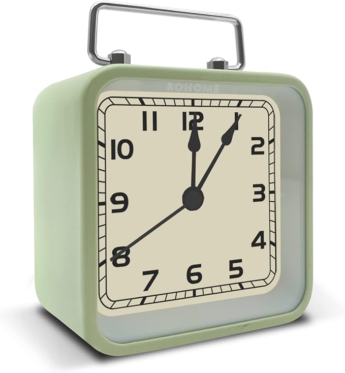 Rohome Small Alarm Clock, Retro Silent Quartz Movement with Night Light, Decorative Vintage Non Ticking Clock for Living Room, Office, Desk, Bedroom, Bedside, Hotel, Shelf, Nightstand (Green)