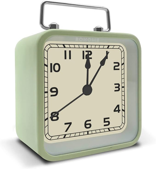 Rohome Small Alarm Clock, Retro Silent Quartz Movement with Night Light, Decorative Vintage Non Ticking Clock for Living Room, Office, Desk, Bedroom, Bedside, Hotel, Shelf, Nightstand (Green)
