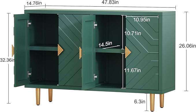 HLR 48" Accent Cabinet with 4 Doors and Shelves, Modern Sideboard Buffet Cabinet with Decorative Embossed Pattern Doors, Credenza Storage Cabinet for Living Room, Kitchen, Dining Room, Hallway
