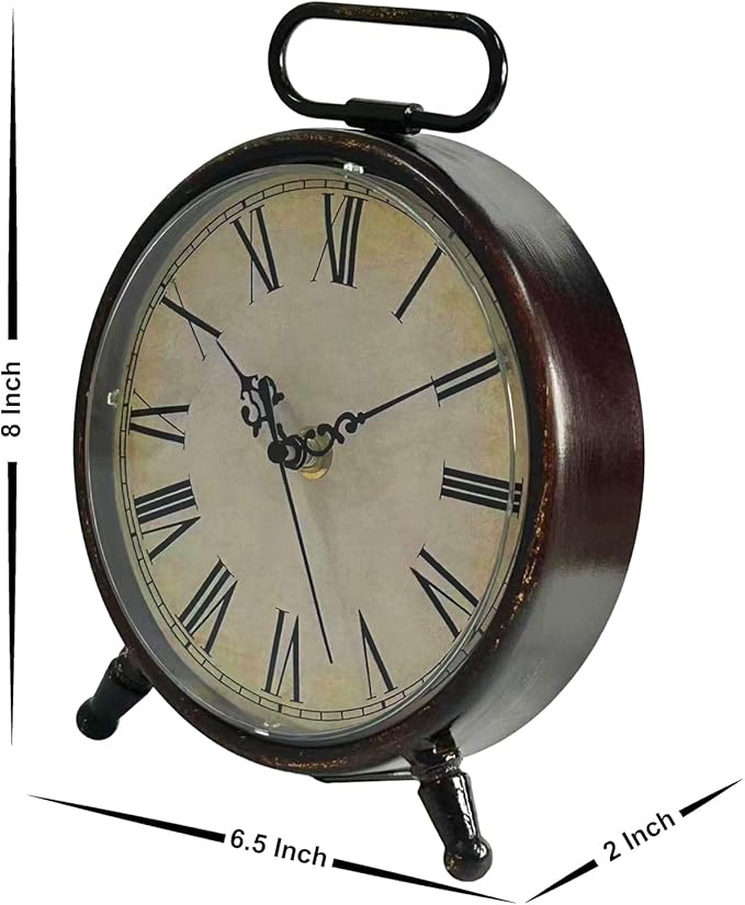 Vintage Desk Clock, 8 Inches Silent Non-Ticking Battery Operated Metal Table Top Clock for Bedroom, Living Room, Office, Shelf Decor (Brown)