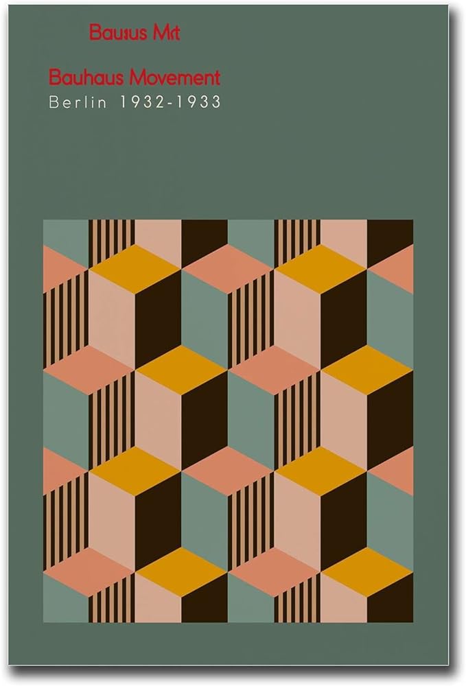 Poster Decorative Canvas Painting Bauhaus Exhibition Poster Geometric Minimalist Abstract Wall Art Print Mid Century Modern Orange Sage Green Decor Kitchen and Dining Room Wall Decoration 16x24inch without Frame