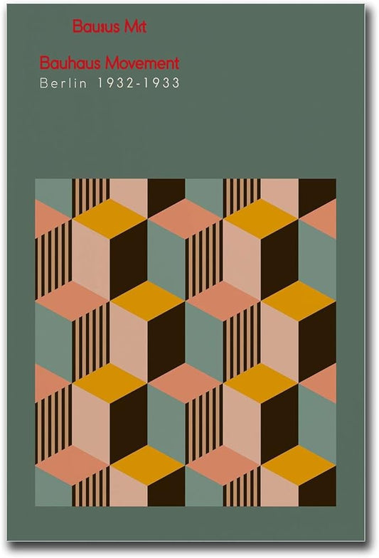Poster Wall Art Picture Bauhaus Exhibition Poster Geometric Minimalist Abstract Wall Art Print Mid Century Modern Orange Sage Green Decor Modern Home and Bedroom Decoration 12x18inch without Frame