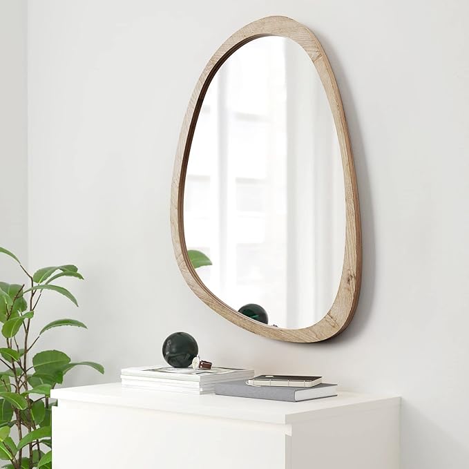 sawsile Irregular Mirror for Decor,Wood Frame Asymmetrical Wall-Mounted Mirror, Large Vanity Mirror for Wall Decoration, Modern Mirror for Living Room Bedroom Bathroom Entryway Mirror