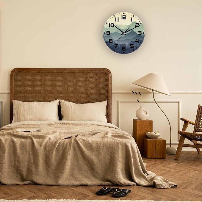 Mountain Wall Clock Battery Operated Natureforestmountainscenery Wall Clock Silent Non Ticking Quality Quartz 10 Inch Round Easy Clock to Read for Home Office