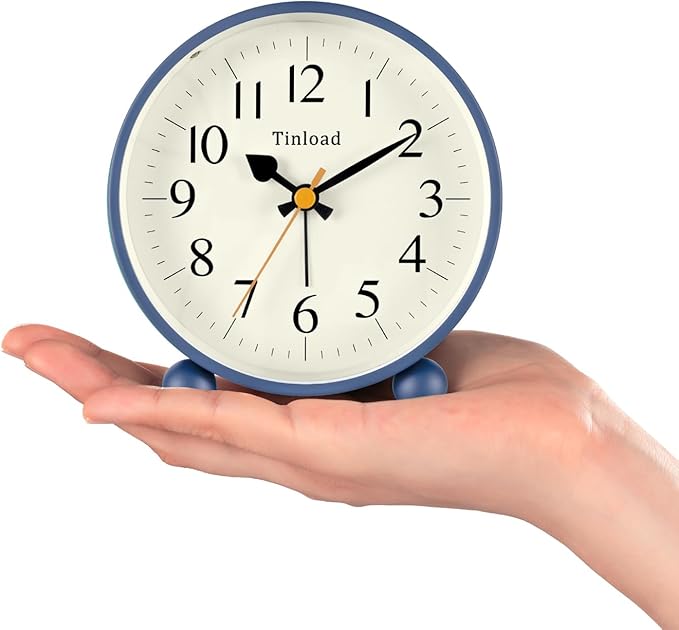 Tinload 4.5" Vintage Retro Analog Alarm Clock, Super Silent Non Ticking Small Clock with Manual Light, Snooze, Battery Operated, for Living Room, Bedroom, Bedside, Desk(Blue)