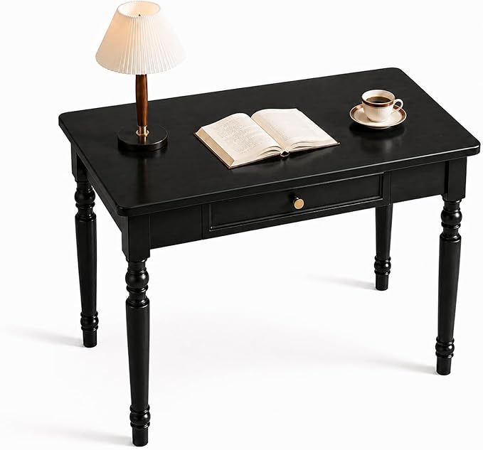 Walnut Writing Desks with Drawers, 47" Solid Wood French Country Style Computer Desk for Home Office, Living Room Study Workspace or Bedroom, Traditional Vanity Dressing Table