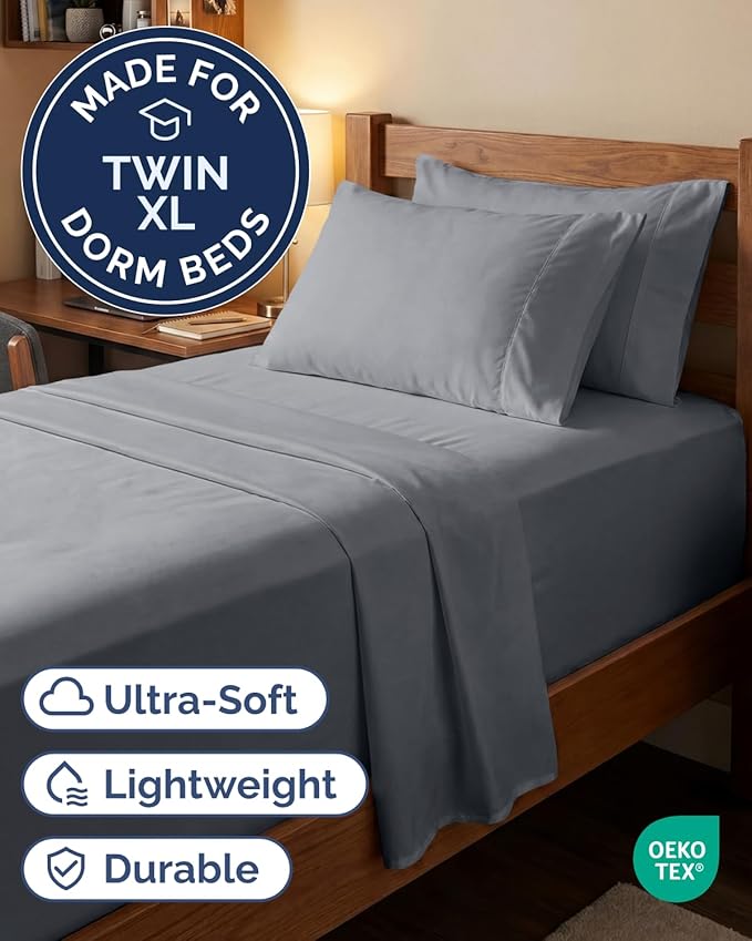 Extra Deep Twin XL Sheet Set - 4 Piece College Dorm Bed Sheets Set with Extra Deep Pockets - Ultra-Soft, Comfy & Breathable Bedding for Women, Men, Kids & Teens - Wrinkle & Fade Resistant - Steel Blue