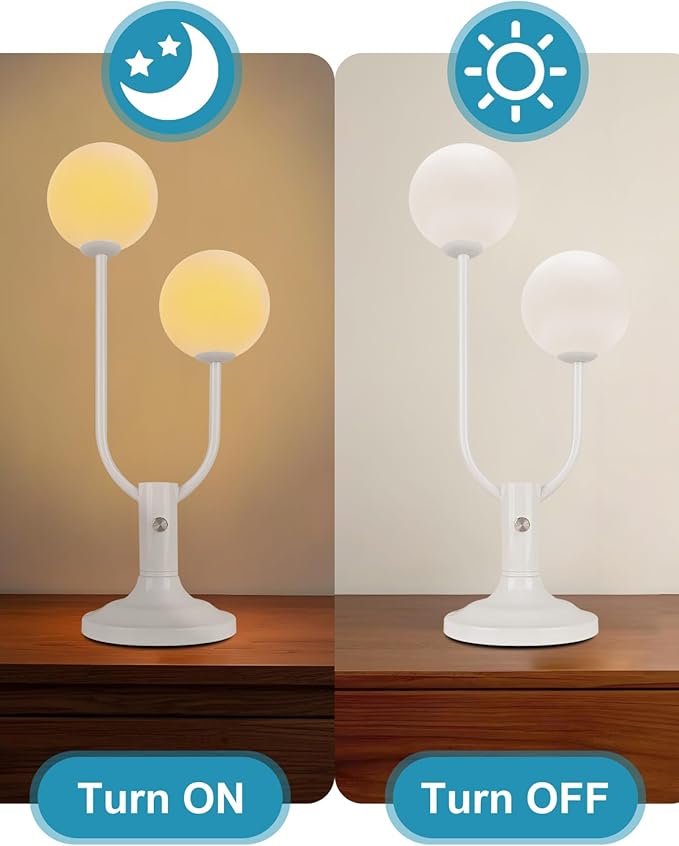 Lightdot Globe Table Lamp for Bedroom Mid Century Modern White Small Desk Lamp Dimmable 3000K Warmwhite Nightstands Lamp Bedside Table Lamp for Living Room Home Office(G9 Bulbs Included)
