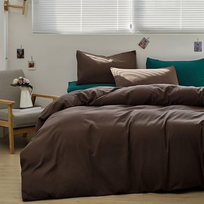 Pureant Dark Brown Comforter Set King Size Mocha Coffee Bedding Comforters Plain Color Cotton Bed Quilts Men Women Solid Chocolate Comforter Luxury Soft Dusty Brown Comforter Bedding Vintage Chestnut