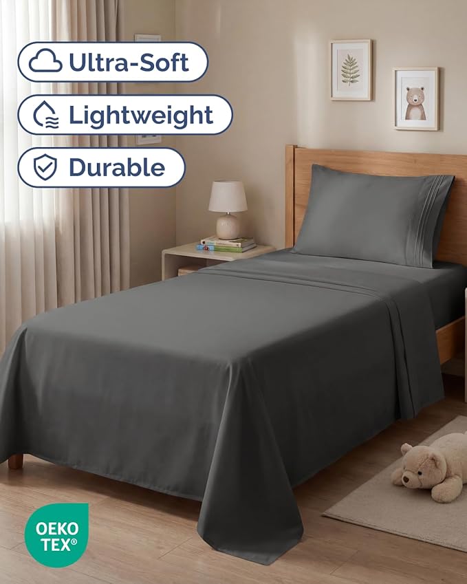 Twin Size 3 Piece Sheet Set - Comfy Breathable & Cooling Sheets - Hotel Luxury Bed Sheets for Women & Men - Deep Pockets, Easy-Fit, Extra Soft & Wrinkle Free Sheets - Charcoal Oeko-Tex Bed Sheet Set