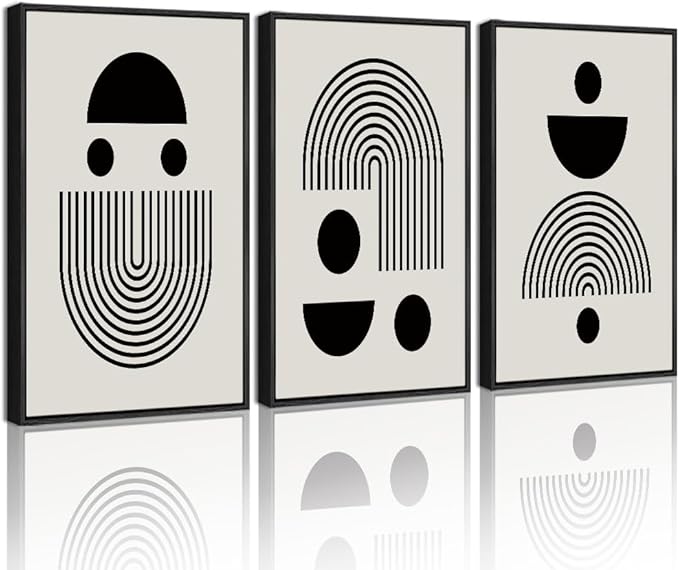 Drsoum Black Abstract Framed Wall Art Decor Solid & Spiral Semi-Circles Geometric Shapes Drawings Modern Art Decorative Ready To Hang - 11x14in Black Framed