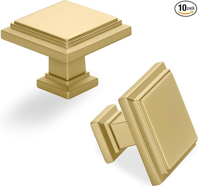 Lardmon 10 Pack Brushed Gold Cabinet Knobs Drawer Knobs Modern Cabinet Pulls Kitchen Cabinet Handles Kitchen Cabinet Hardware Timeless Drawer Pulls for Dresser Cupboard Wardrobe, B-Gold(1x10)