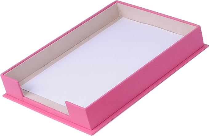 Handmade Leather Single Paper Tray – Luxury Leather Valet Tray & Desk Organizer Tray – Office Desk Accessories, Mail Organizer & Document Holder with Velvet Interior (Pink)